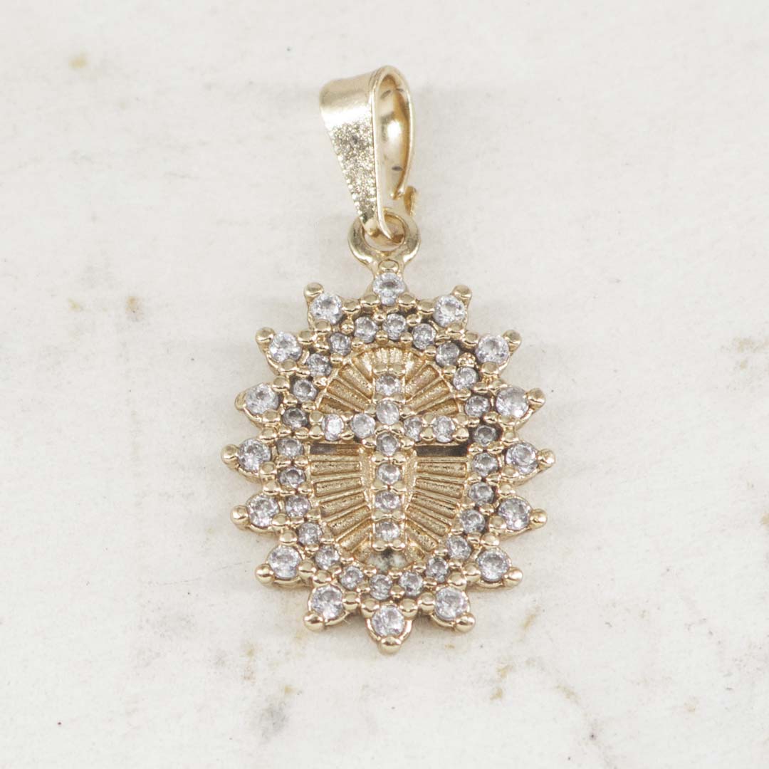 DIJE MEDALLA CRUZ DOBLE BORDE CIRCONES